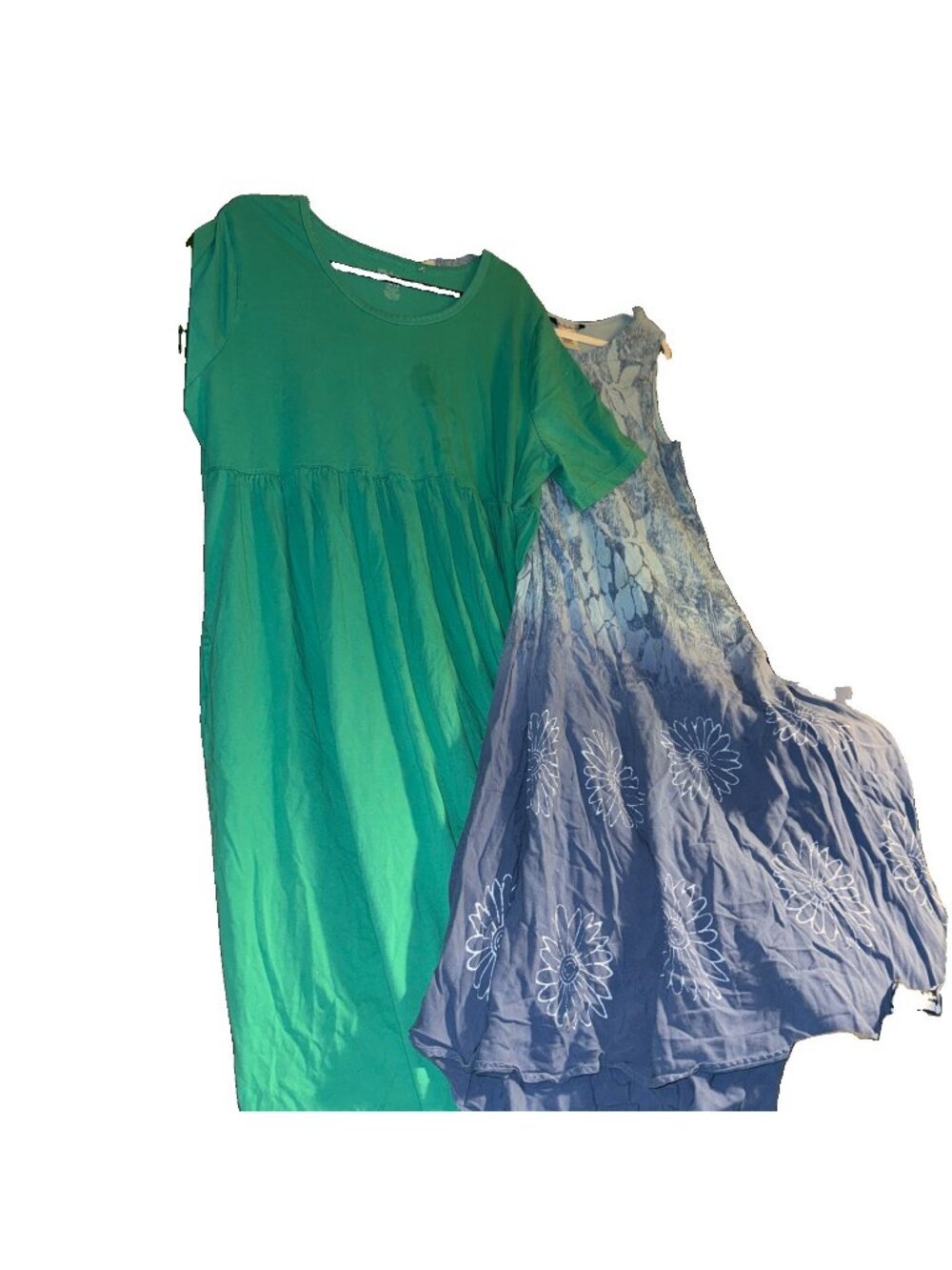Villa Popken Summer Dress Size 16-18 Floral Blue Print Solid Green Lot of 2
